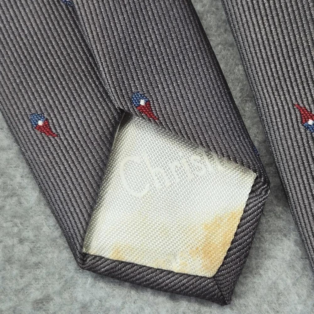 Christian Dior Tie Mens One Size Gray Skinny‎ Geometric Embroidered Silk